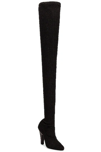 Saint Laurent 68 Over The Knee Stretch Boots In Noir