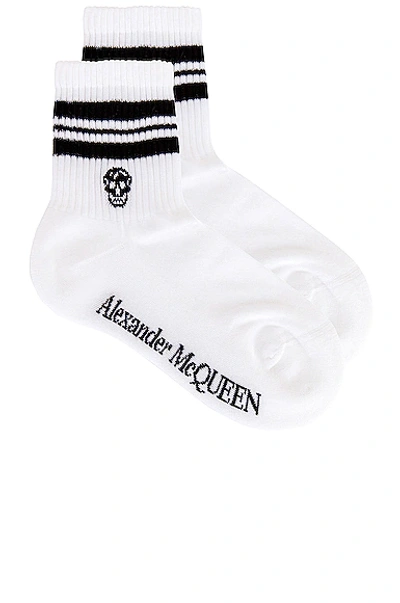 Shop Alexander Mcqueen Skull Stripe Socks In White & Black