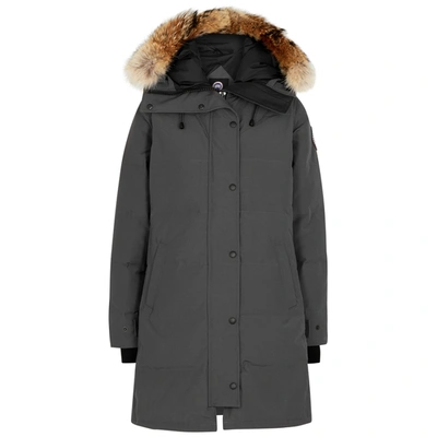 Shop Canada Goose Shelburne Dark Grey Fur-trimmed Shell Parka - Xs