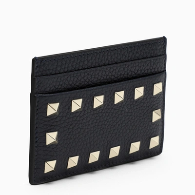 Shop Valentino Navy Rockstud Credit Card Holder In Blue