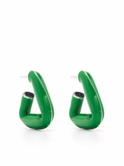 Shop Bottega Veneta Silver Triangle Hoop Earrings In Green
