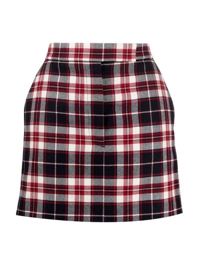 Shop Thom Browne Wool Check Print Sack Mini Skirt In Red