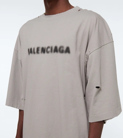 Balenciaga Mens Steel Grey Black Blurred Brand-print Cotton-jersey