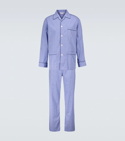 Shop Derek Rose Felsted 3 Checked Cotton Pajama Set In Blue