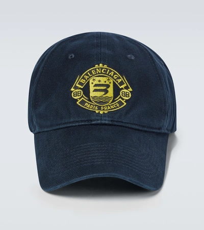 Shop Balenciaga Crest Baseball Cap In Marine Blue