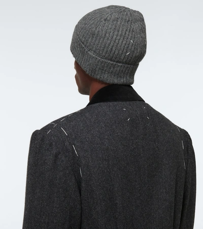 Shop Maison Margiela Ribbed Knitted Beanie In Grey