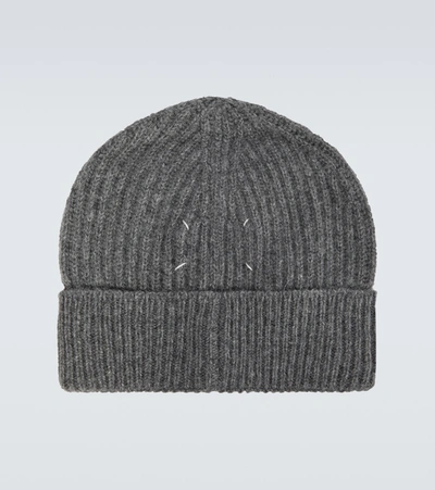 Shop Maison Margiela Ribbed Knitted Beanie In Grey