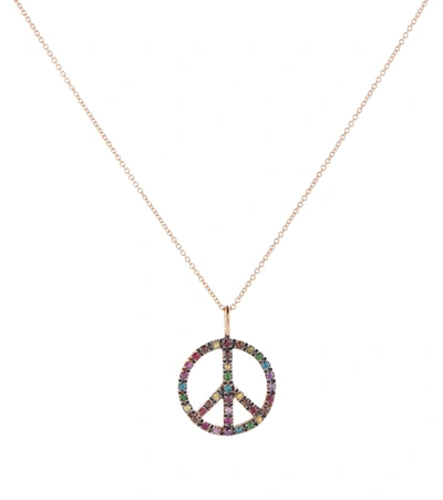 Shop Ileana Makri Peace Symbol 18kt Rose Gold Necklace With Diamonds In Multicoloured