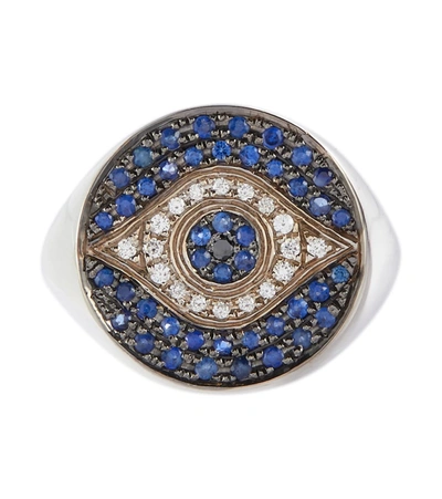 Shop Ileana Makri Dawn Chevalier 18kt Gold Ring With Diamonds And Sapphires In Silver