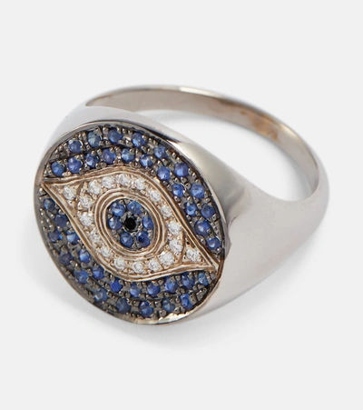 Ileana Makri Dawn Chevalier 18kt Gold Ring With Diamonds And Sapphires In Silver