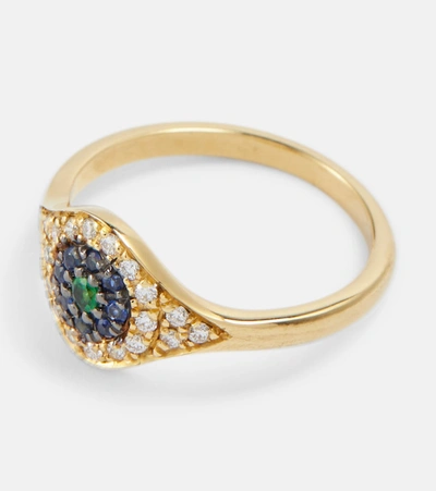 Ileana Makri Cats Eye 18kt Gold Ring With Diamonds, Sapphires And Tsavorite In Gold
