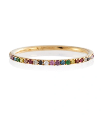 Shop Ileana Makri Thread Band 18kt Gold Ring With Diamonds, Rubies And Sapphires