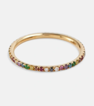 Shop Ileana Makri Thread Band 18kt Gold Ring With Diamonds, Rubies And Sapphires