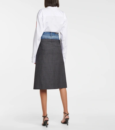 Shop Balenciaga Denim And Virgin Wool Skirt In Grey