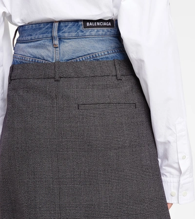Shop Balenciaga Denim And Virgin Wool Skirt In Grey