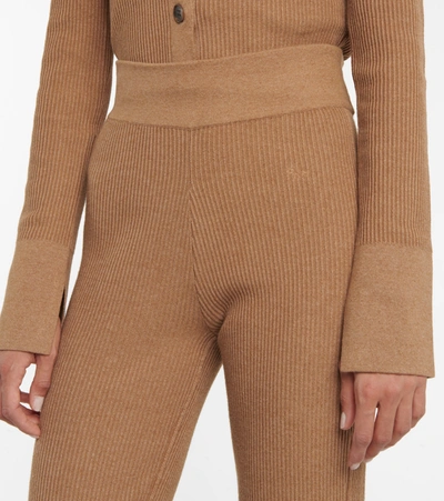 Shop Frame Ribbed-knit Cotton-blend Pants In Brown