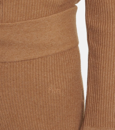 Shop Frame Ribbed-knit Cotton-blend Pants In Brown