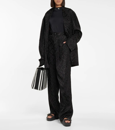 Shop Balenciaga Logo Jacquard Straight Pants In Black