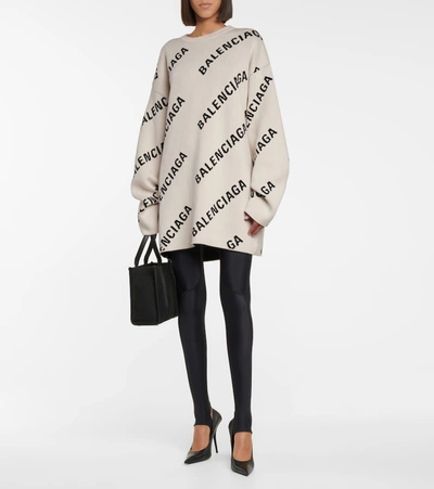 Balenciaga Logo Jacquard Cotton And Wool-blend Sweater In White 
