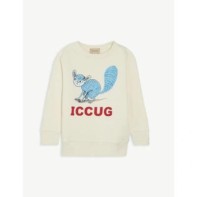 Shop Gucci Boys White/multicolor Kids Squirrel-print Cotton Sweatshirt 4-10 Years 4 Years