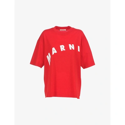 Shop Marni Logo-print Cotton-jersey T-shirt In Red
