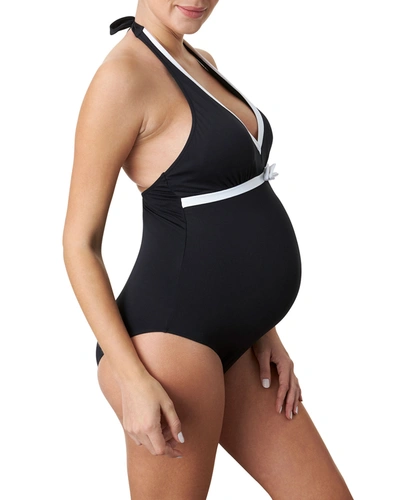 Shop Pez D'or Maternity Santorini One-piece Halter Swimsuit In Blackwhite