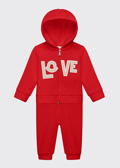 Shop Moncler Girl's Love Hooded Zip-up Jacket W/ Jogger Pants In 455 Red