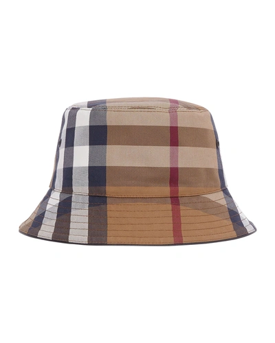 Shop Burberry Men's Canvas Check Bucket Hat In Birch Brown Ip