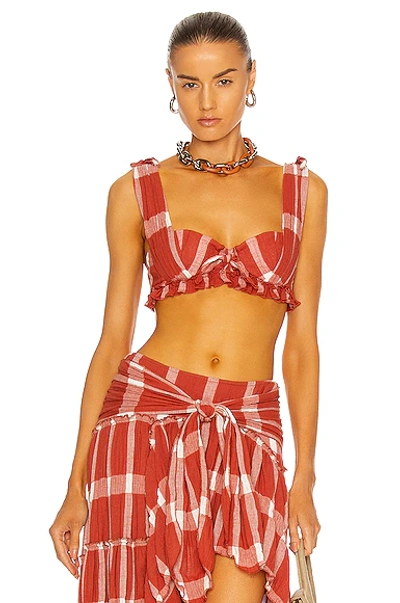 Shop Raisa Vanessa Heart Neckline Plaid Crop Top In Terracotta