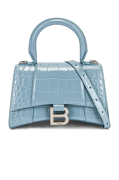 Shop Balenciaga Xs Hourglass Top Handle Bag In Blue Grey