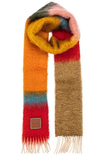 Loewe Leather-trimmed Fringed Striped Mohair-blend Scarf In Pink 