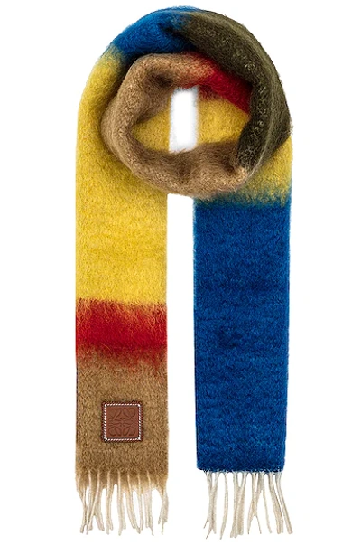 Shop Loewe Striped Mohair Scarf In Camel & Blue