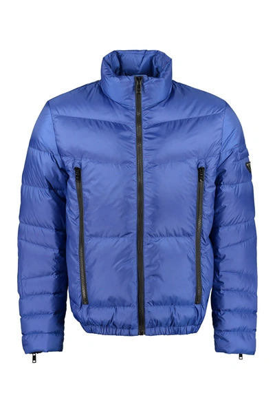 Shop Prada Logo Puffer Jacket In Blue