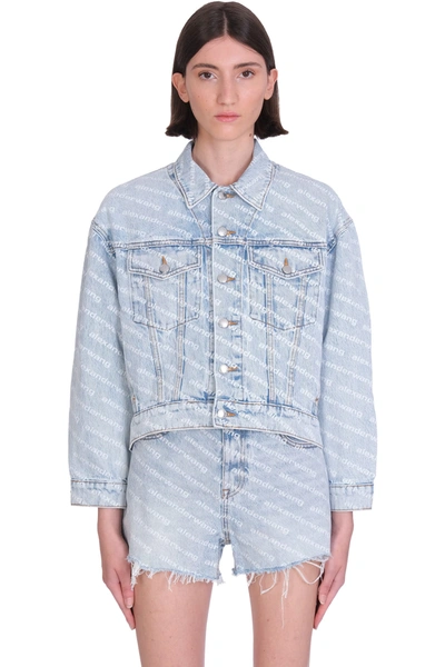 Alexander Wang Falling Back Logo-print Denim Jacket In Cyan