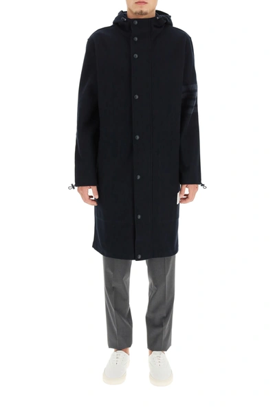 Shop Thom Browne 4-bar Long Parka In Technical Twill In Navy (blue)