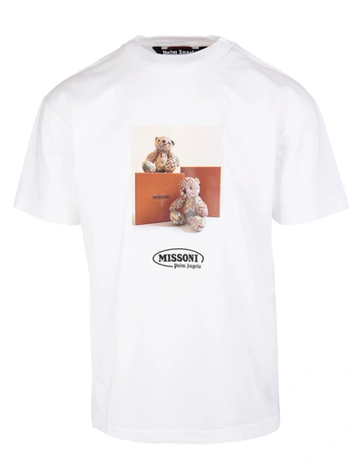 Shop Palm Angels Man White Capsule T-shirt With Missoni Bear Print
