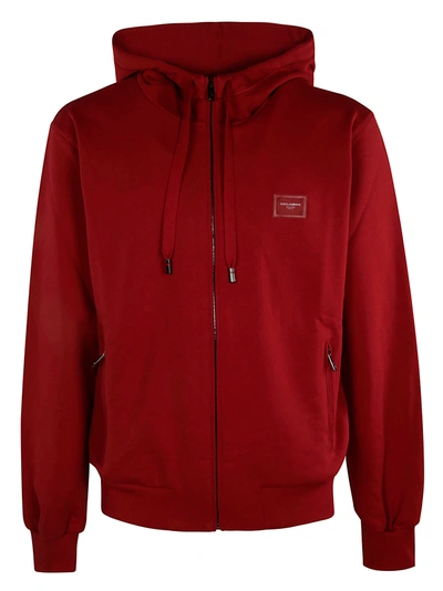 Shop Dolce & Gabbana Logo Patched Zip Hoodie In Red