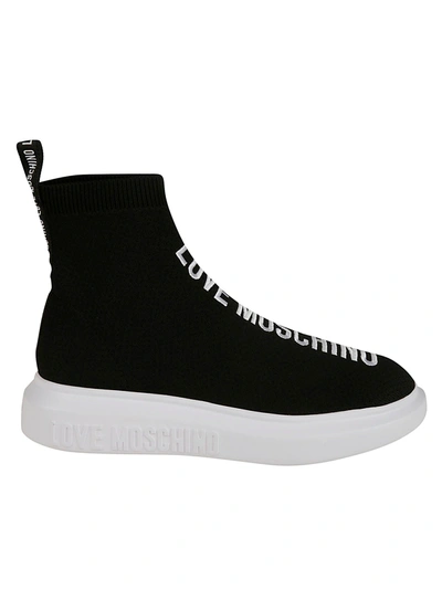 Shop Love Moschino Logo Embroidered Sock Sneakers In Black