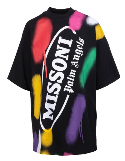 Shop Palm Angels Woman Capsule Black Oversize T-shirt With Multicolor Print