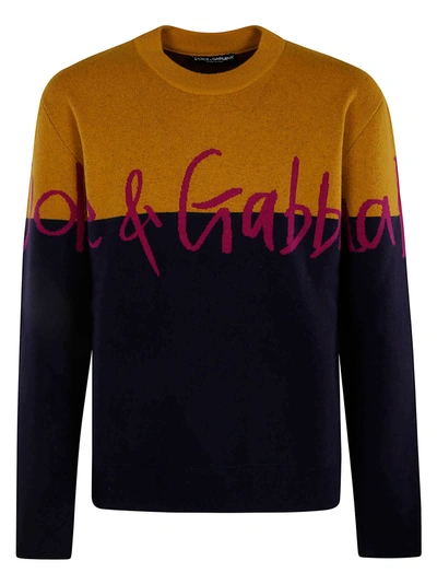 Shop Dolce & Gabbana Colourblock Signature Logo Knit Sweater In Ocra