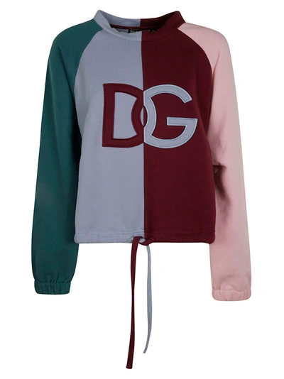 Shop Dolce & Gabbana Tie-waist Colourblock Logo Sweatshirt In Multicolor