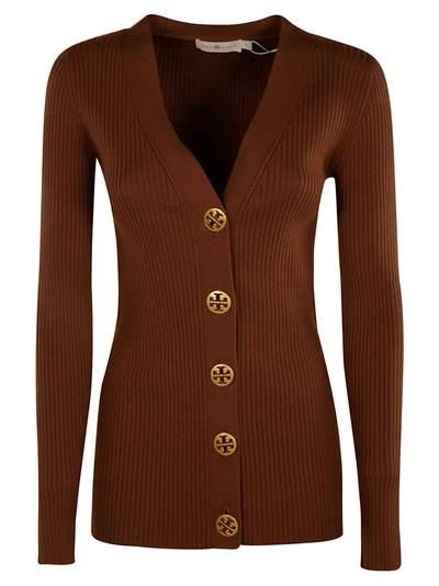 Tory Burch Ribbed Simone Cardigan In Dark Brown Sugar | ModeSens