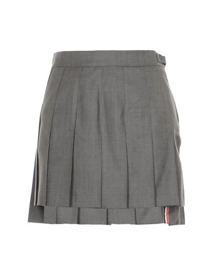 Shop Thom Browne Mini Dropped Back Pleated Skirt In Med Grey