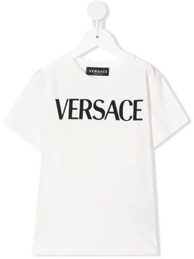 Shop Versace Logo-print Cotton T-shirt In 白色