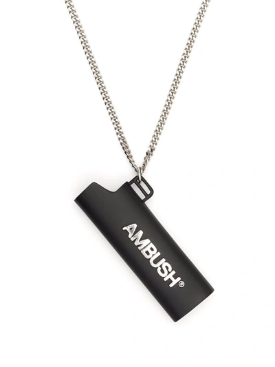 Ambush Gunmetal Logo Lighter Case Necklace In 黑色