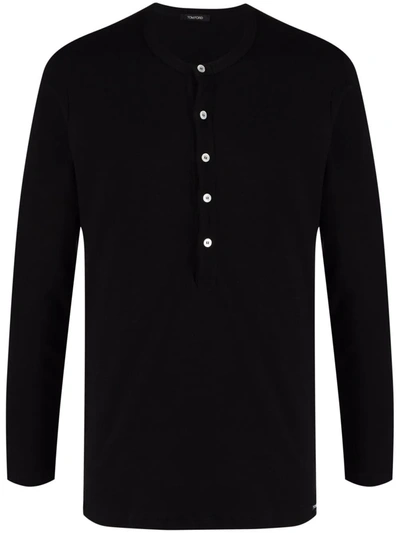 Shop Tom Ford Round-neck Henley T-shirt In 黑色