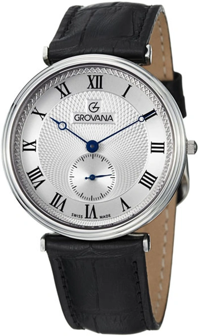 Shop Grovana Traditional Silver Dial Black Leather Strap Mens Watch 1276.5538 In Black,silver Tone