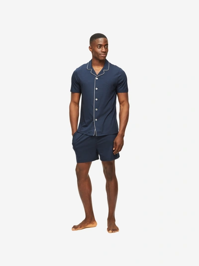 Shop Derek Rose Men's Short Pyjamas Basel Micro Modal Stretch Navy