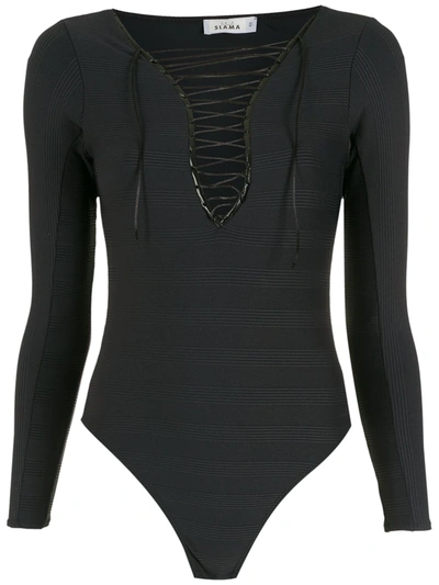 Shop Amir Slama Lace-neck Bodysuit In Schwarz