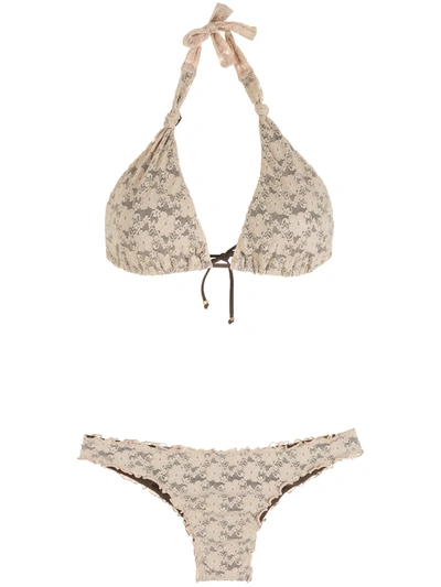Shop Amir Slama Lace Triangle Bikini Set In Nude